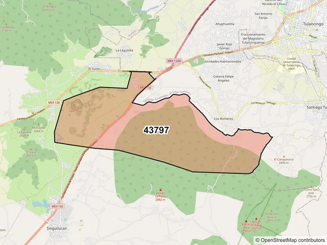 Mapa del código postal 43797, Singuilucan, Hidalgo