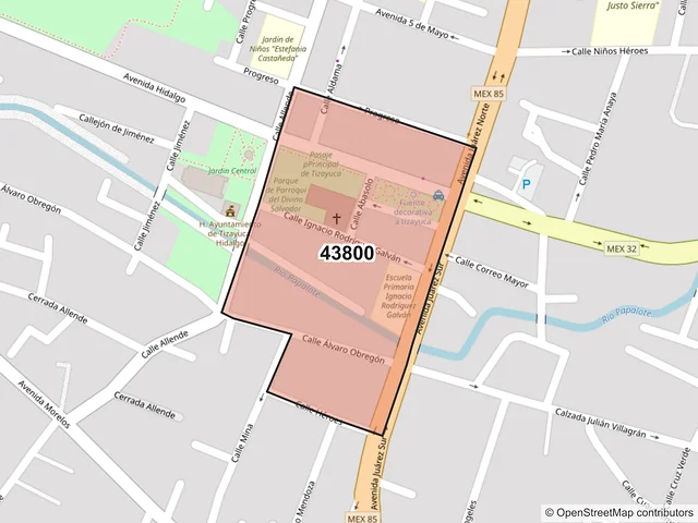 Mapa del código postal 43800, Tizayuca, Hidalgo