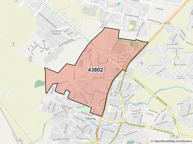 Mapa del código postal 43802, Tizayuca, Hidalgo