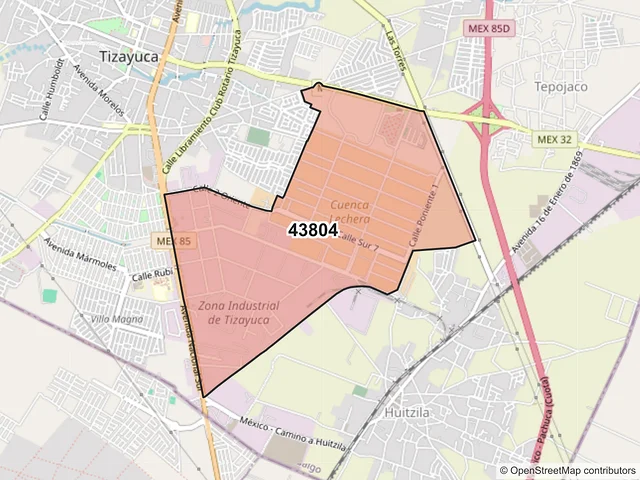 Mapa del código postal 43804, Tizayuca, Hidalgo