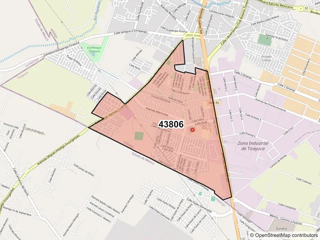 Mapa del código postal 43806, Tizayuca, Hidalgo