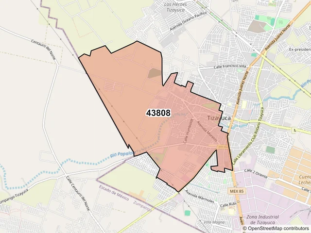 Mapa del código postal 43808, Tizayuca, Hidalgo