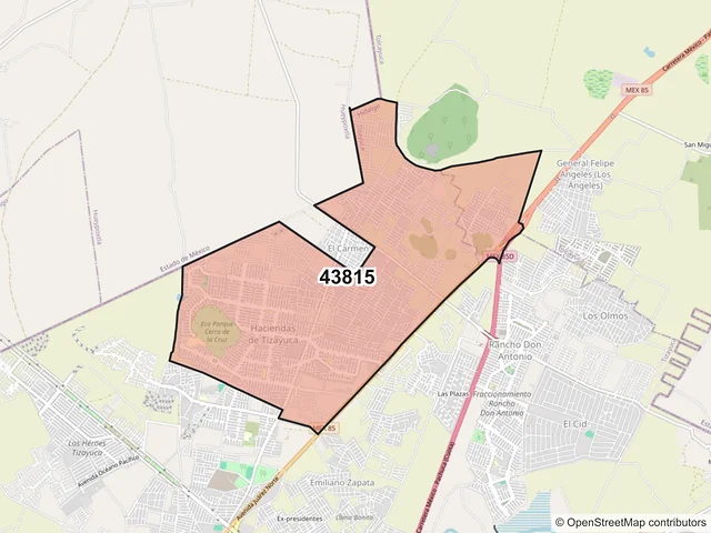 Mapa del código postal 43815, Tizayuca, Hidalgo