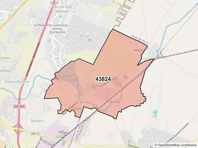 Mapa del código postal 43824, Tizayuca, Hidalgo
