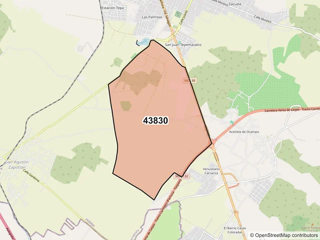 Mapa del código postal 43830, Zempoala, Hidalgo