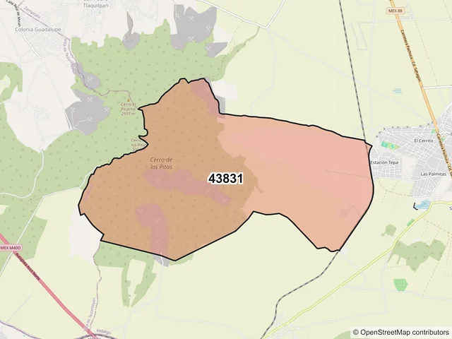 Mapa del código postal 43831, Zempoala, Hidalgo