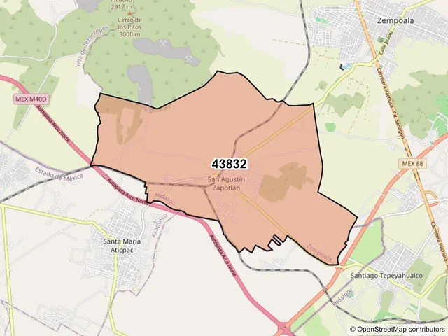 Mapa del código postal 43832, Zempoala, Hidalgo