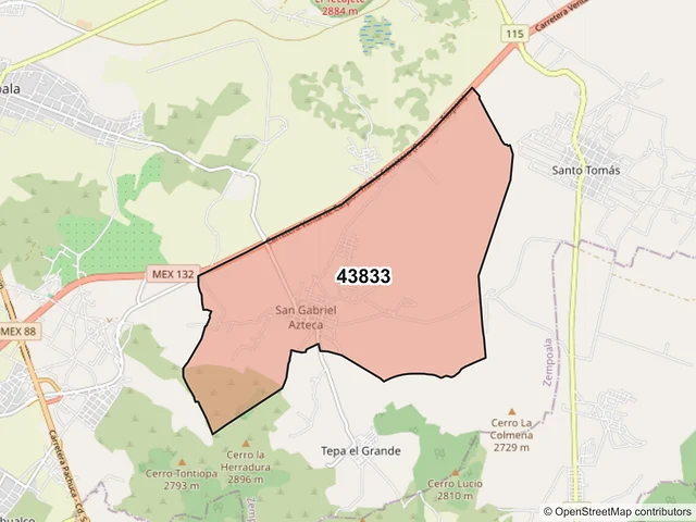 Mapa del código postal 43833, Zempoala, Hidalgo