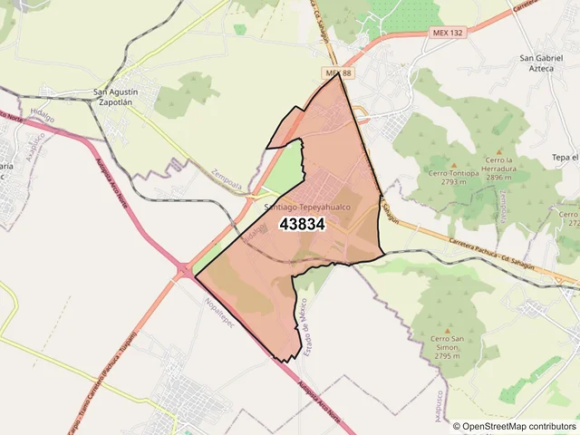 Mapa del código postal 43834, Zempoala, Hidalgo