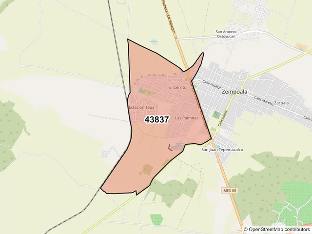 Mapa del código postal 43837, Zempoala, Hidalgo