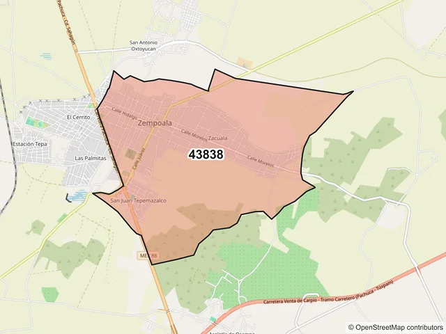 Mapa del código postal 43838, Zempoala, Hidalgo