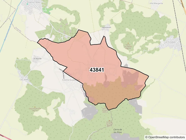 Mapa del código postal 43841, Zempoala, Hidalgo