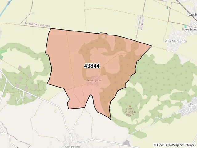 Mapa del código postal 43844, Zempoala, Hidalgo