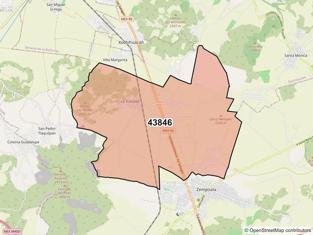 Mapa del código postal 43846, Zempoala, Hidalgo