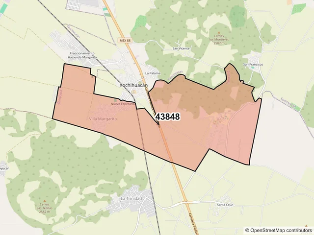 Mapa del código postal 43848, Zempoala, Hidalgo