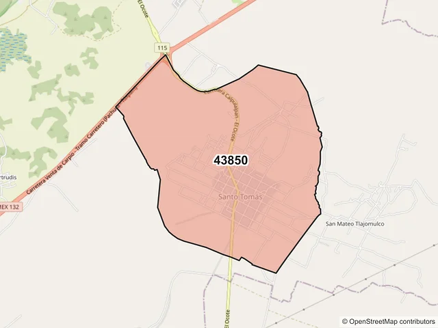 Mapa del código postal 43850, Zempoala, Hidalgo