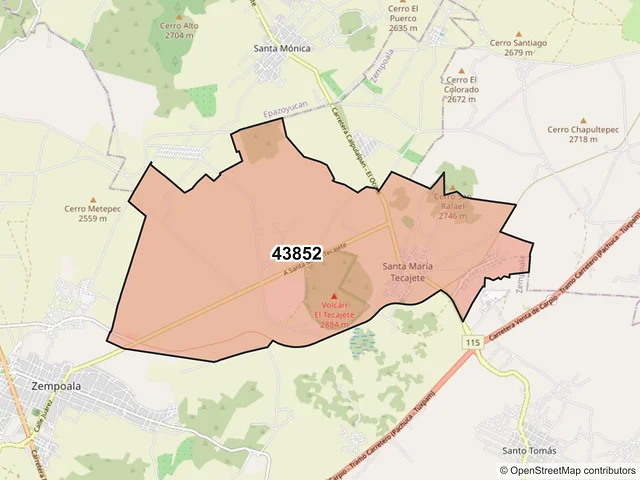 Mapa del código postal 43852, Zempoala, Hidalgo