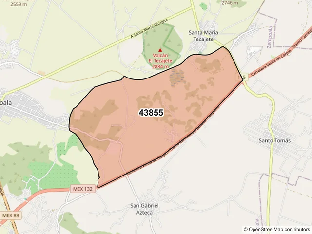 Mapa del código postal 43855, Zempoala, Hidalgo