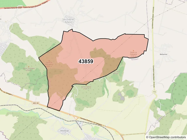 Mapa del código postal 43859, Zempoala, Hidalgo