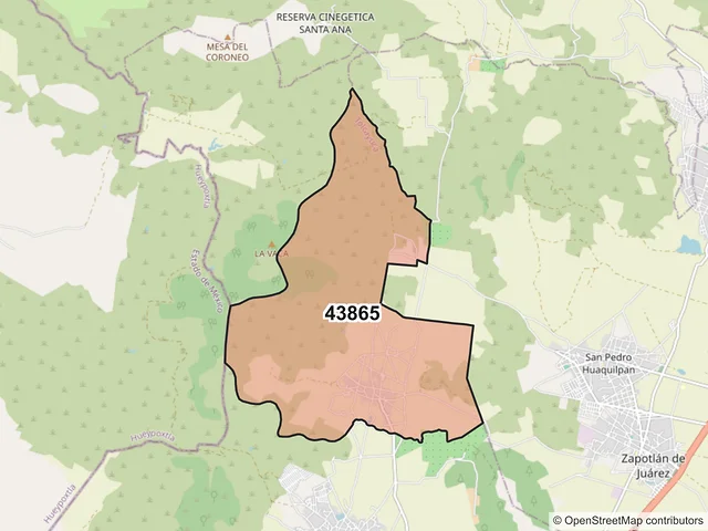 Mapa del código postal 43865, Tolcayuca, Hidalgo