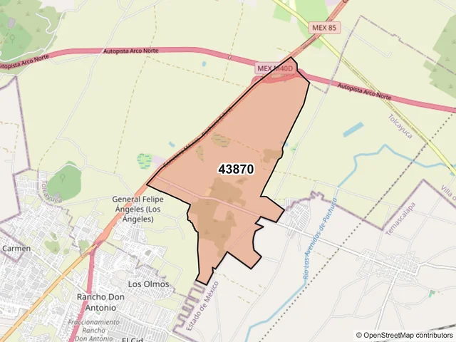 Mapa del código postal 43870, Tolcayuca, Hidalgo