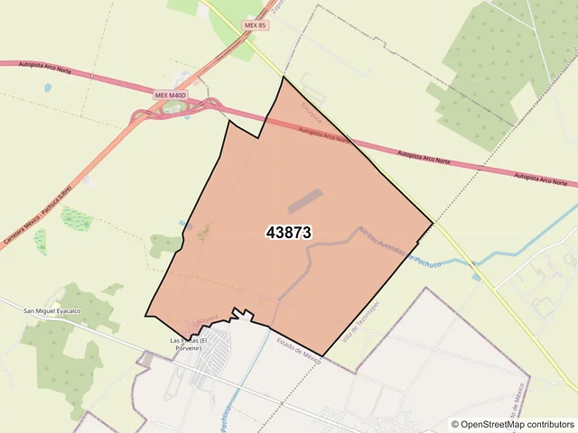Mapa del código postal 43873, Tolcayuca, Hidalgo
