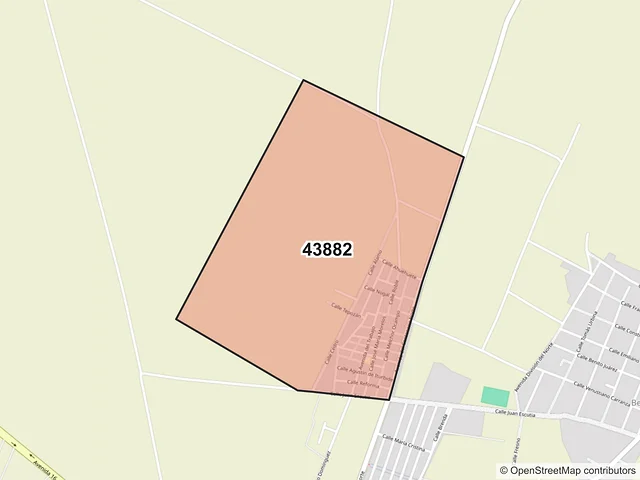 Mapa del código postal 43882, Villa de Tezontepec, Hidalgo