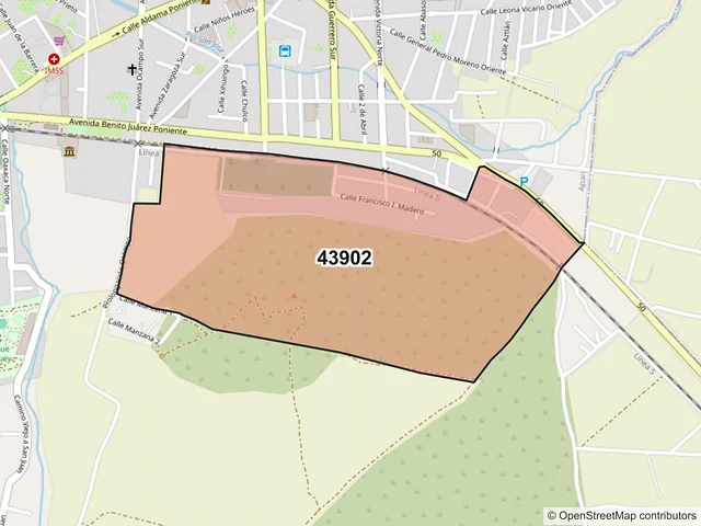 Mapa del código postal 43902, Apan, Hidalgo
