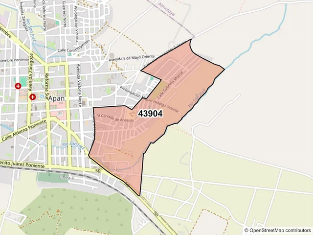 Mapa del código postal 43904, Apan, Hidalgo