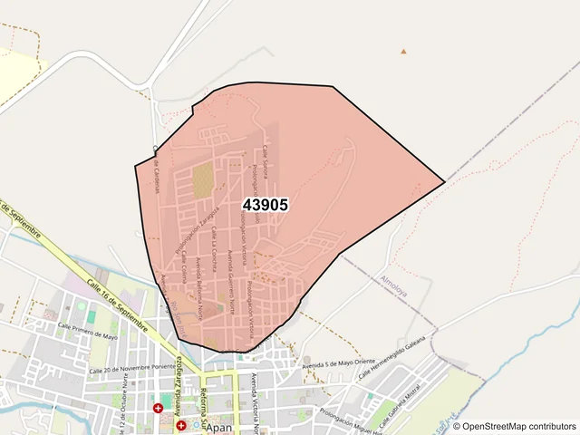 Mapa del código postal 43905, Apan, Hidalgo