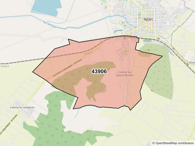 Mapa del código postal 43906, Apan, Hidalgo