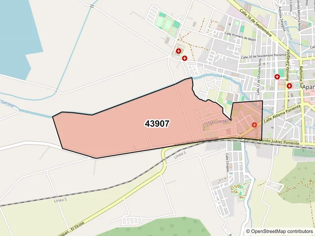 Mapa del código postal 43907, Apan, Hidalgo