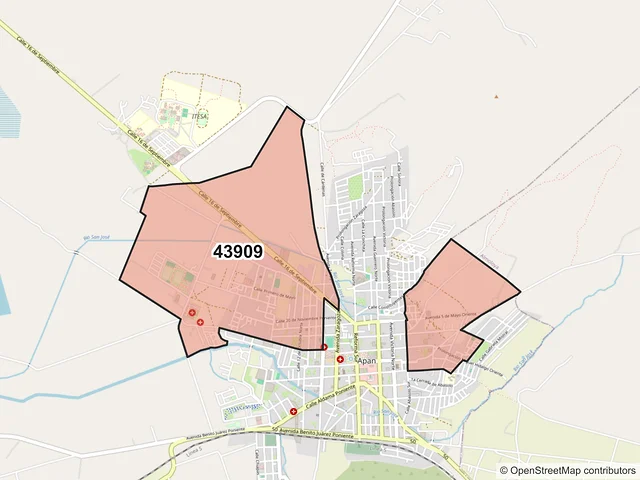Mapa del código postal 43909, Apan, Hidalgo