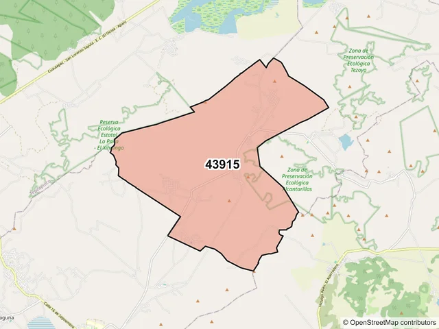 Mapa del código postal 43915, Apan, Hidalgo