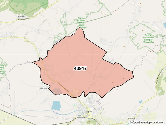 Mapa del código postal 43917, Apan, Hidalgo