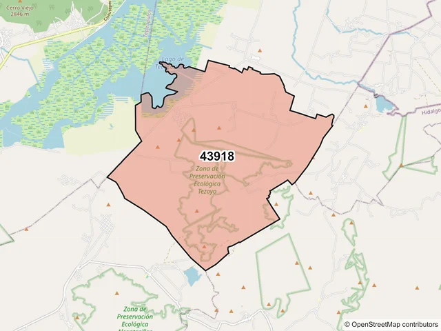 Mapa del código postal 43918, Apan, Hidalgo