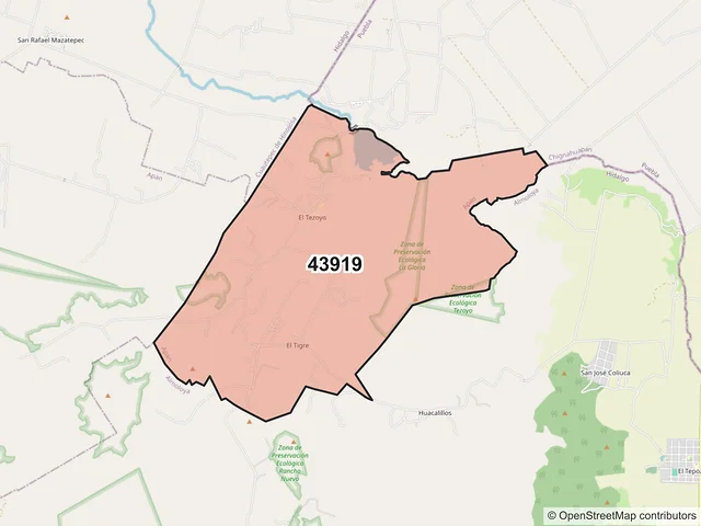 Mapa del código postal 43919, Apan, Hidalgo
