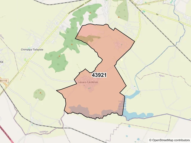 Mapa del código postal 43921, Apan, Hidalgo