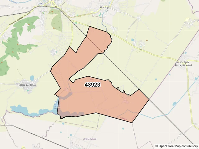 Mapa del código postal 43923, Apan, Hidalgo