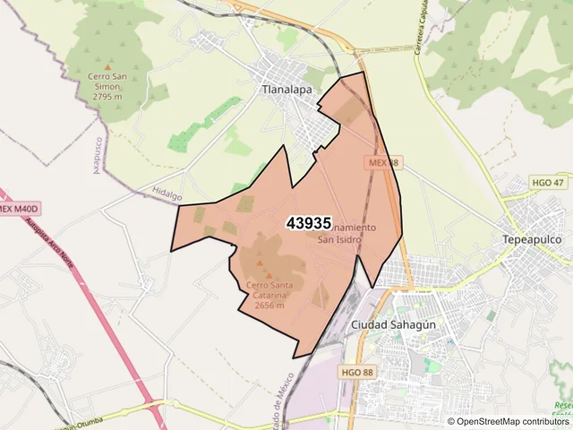 Mapa del código postal 43935, Tlanalapa, Hidalgo