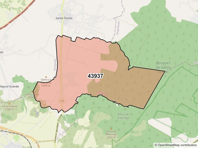 Mapa del código postal 43937, Tlanalapa, Hidalgo