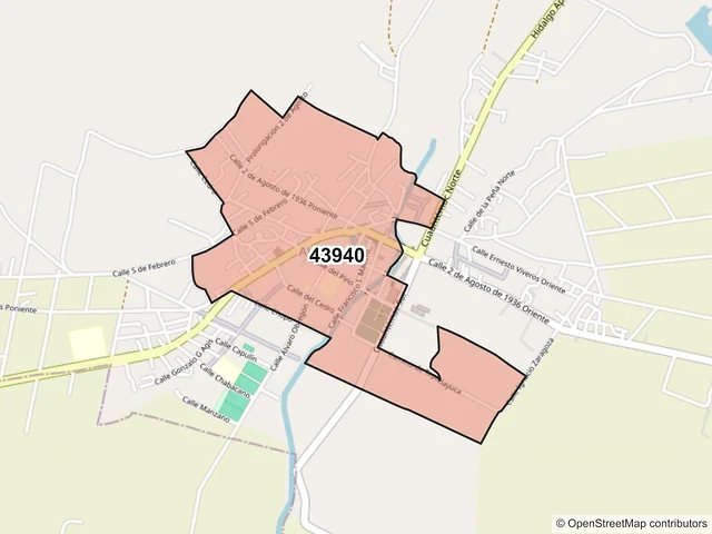 Mapa del código postal 43940, Almoloya, Hidalgo