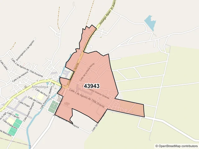 Mapa del código postal 43943, Almoloya, Hidalgo