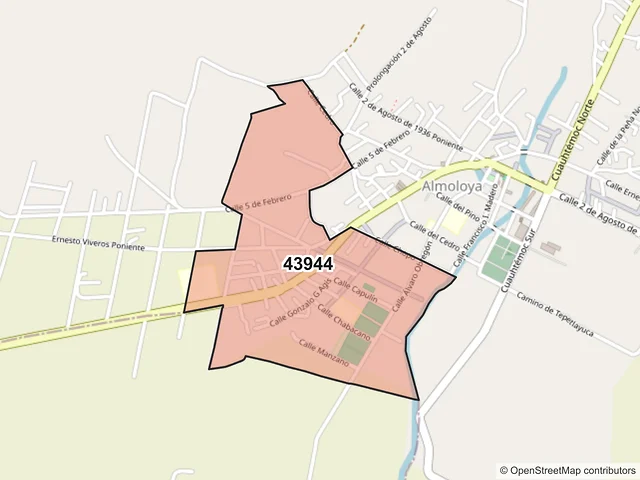 Mapa del código postal 43944, Almoloya, Hidalgo