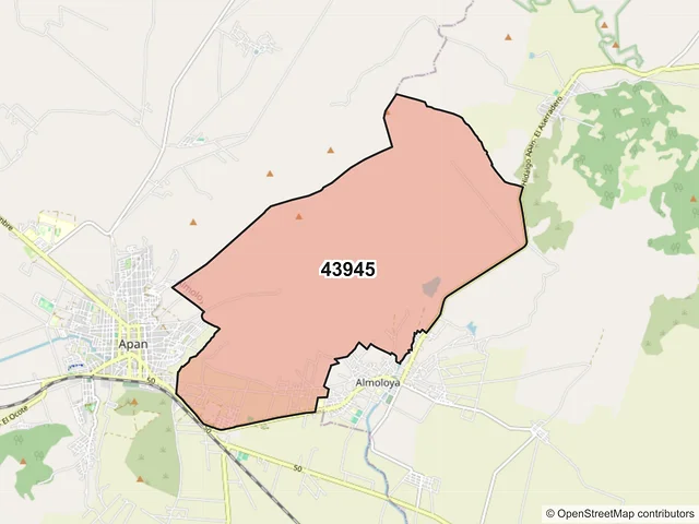 Mapa del código postal 43945, Almoloya, Hidalgo