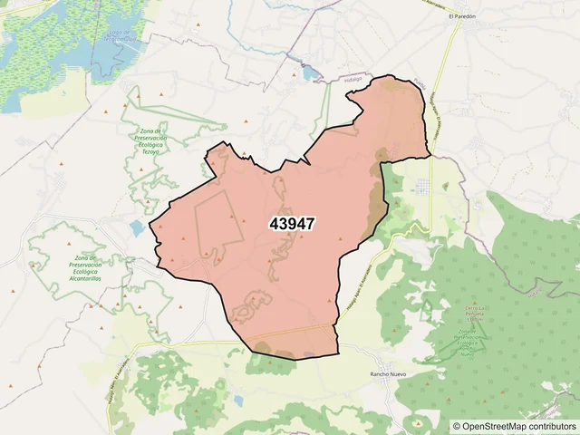 Mapa del código postal 43947, Almoloya, Hidalgo