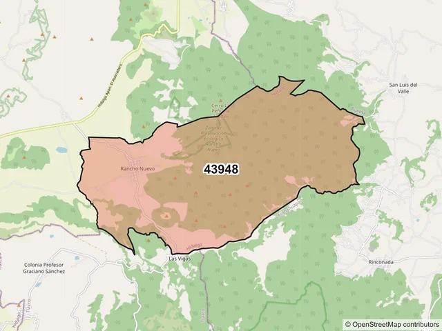 Mapa del código postal 43948, Almoloya, Hidalgo