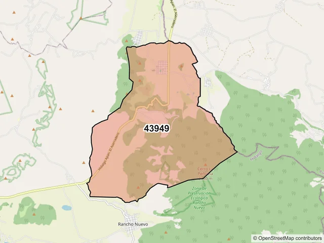 Mapa del código postal 43949, Almoloya, Hidalgo
