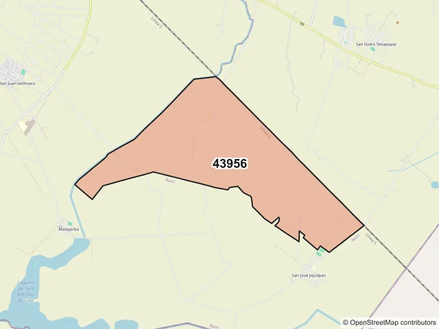 Mapa del código postal 43956, Almoloya, Hidalgo