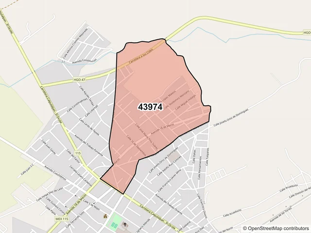 Mapa del código postal 43974, Tepeapulco, Hidalgo